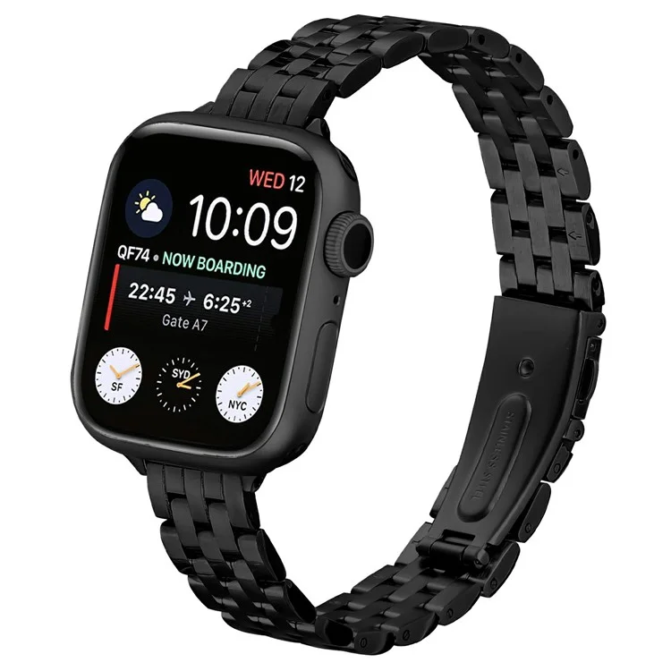 Stainless Steel Watch Band For Apple Watch Series 10 9 8 7 SE 6 5 4 3 2 1 42mm 41mm 40mm 38mm Slingshot Clasp Wrist Strap - Black