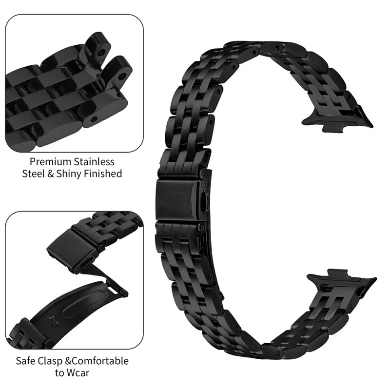 For Xiaomi Smart Band 10 Pro / 9 Pro / 8 Pro / Redmi Watch 6 / 5 / 4 Stainless Steel Watch Band Slingshot Clasp Adjustable Wrist Strap - Black
