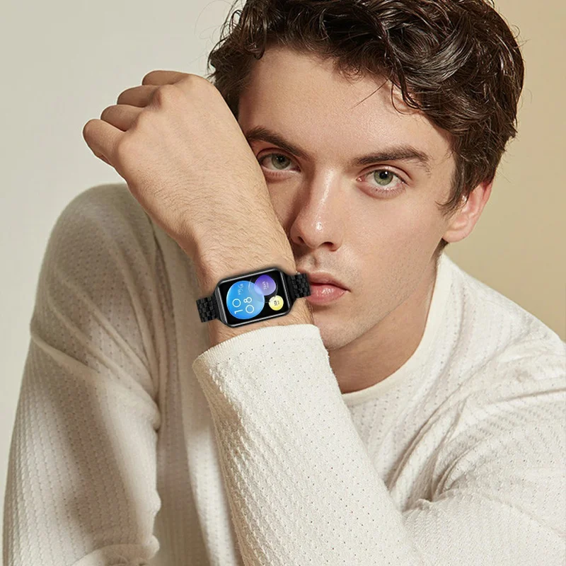 For Xiaomi Smart Band 10 Pro / 9 Pro / 8 Pro / Redmi Watch 6 / 5 / 4 Stainless Steel Watch Band Slingshot Clasp Adjustable Wrist Strap - Black
