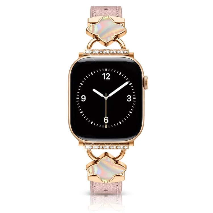 Watch Band For Apple Watch Series 10 8 9 8 7 SE 6 5 4 3 2 1 42mm 41mm 40mm 38mm Four-Pointed Star Adjustable Genuine Cow Leather Strap - Pink