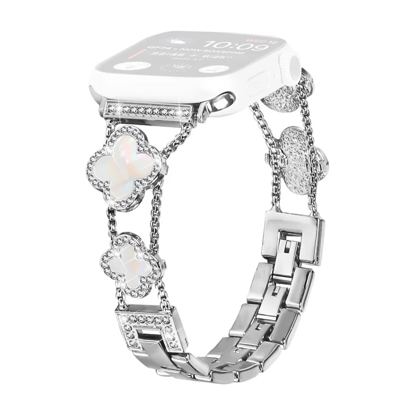 Zinc Alloy Watch Band For Apple Watch Series 10 Ultra 9 8 7 SE 6 5 4 3 2 1 46mm 49mm 45mm 44mm 40mm Clover Chain Strap - Silver / Colorful