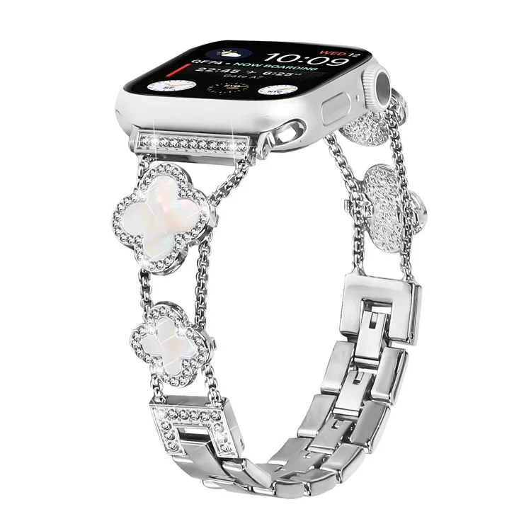 Zinc Alloy Watch Band For Apple Watch Series 10 Ultra 9 8 7 SE 6 5 4 3 2 1 46mm 49mm 45mm 44mm 40mm Clover Chain Strap - Silver / Colorful
