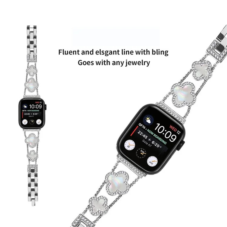 Zinc Alloy Watch Band For Apple Watch Series 10 Ultra 9 8 7 SE 6 5 4 3 2 1 46mm 49mm 45mm 44mm 40mm Clover Chain Strap - Silver / Colorful