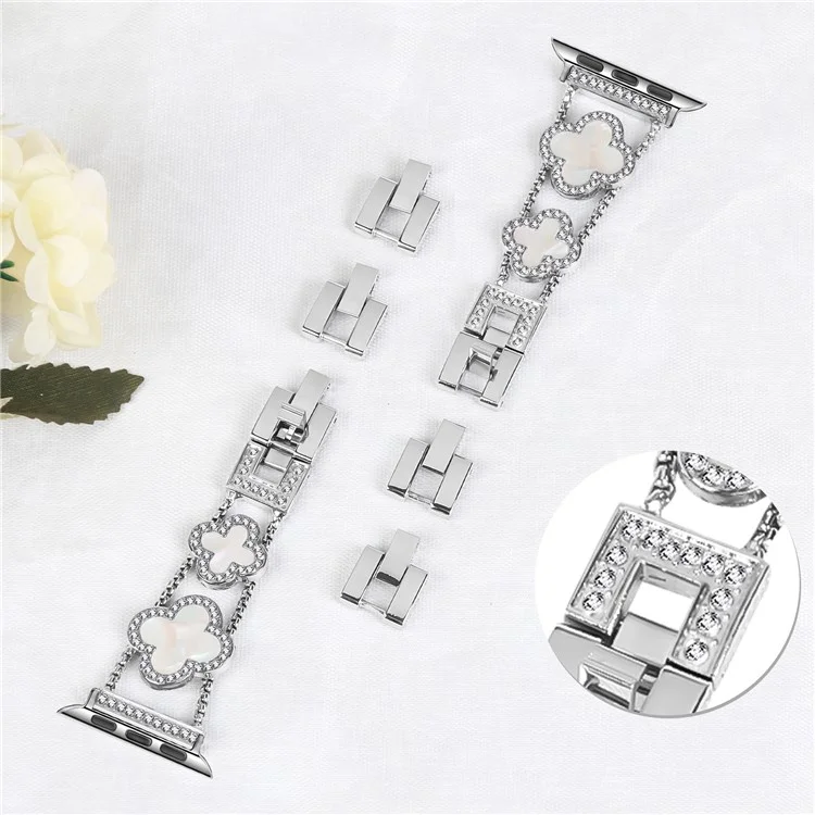 Zinc Alloy Watch Band For Apple Watch Series 10 Ultra 9 8 7 SE 6 5 4 3 2 1 46mm 49mm 45mm 44mm 40mm Clover Chain Strap - Silver / Colorful