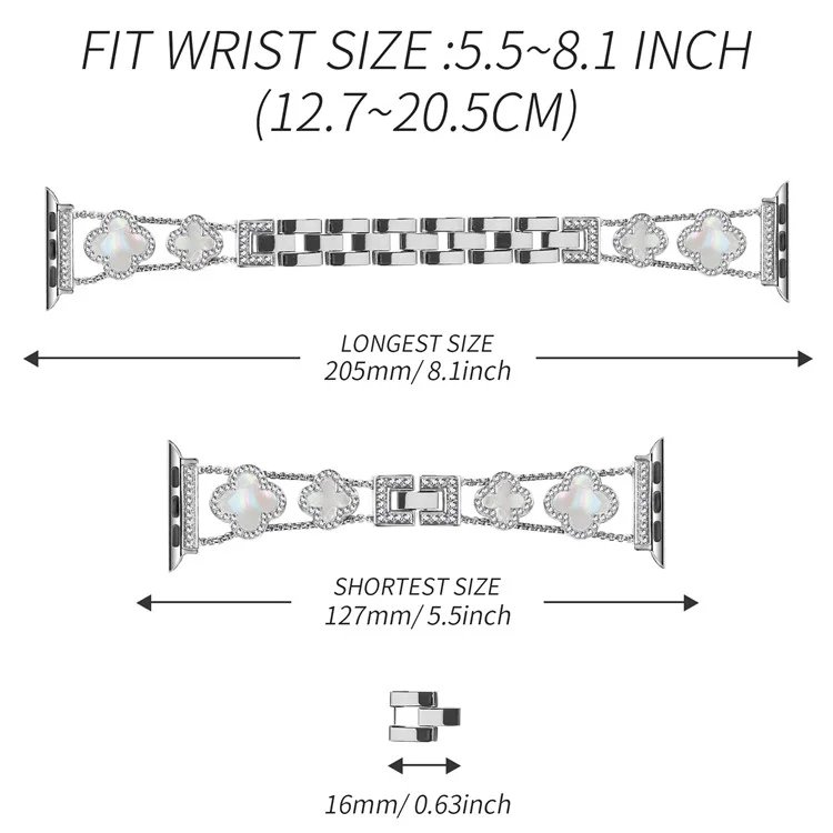 Zinc Alloy Watch Band For Apple Watch Series 10 Ultra 9 8 7 SE 6 5 4 3 2 1 46mm 49mm 45mm 44mm 40mm Clover Chain Strap - Silver / Colorful