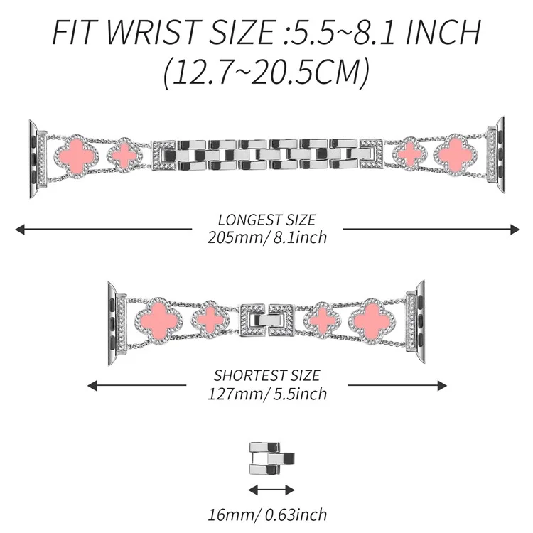Zinc Alloy Watch Band For Apple Watch Series 10 Ultra 9 8 7 SE 6 5 4 3 2 1 46mm 49mm 45mm 44mm 40mm Clover Chain Strap - Silver / Pink