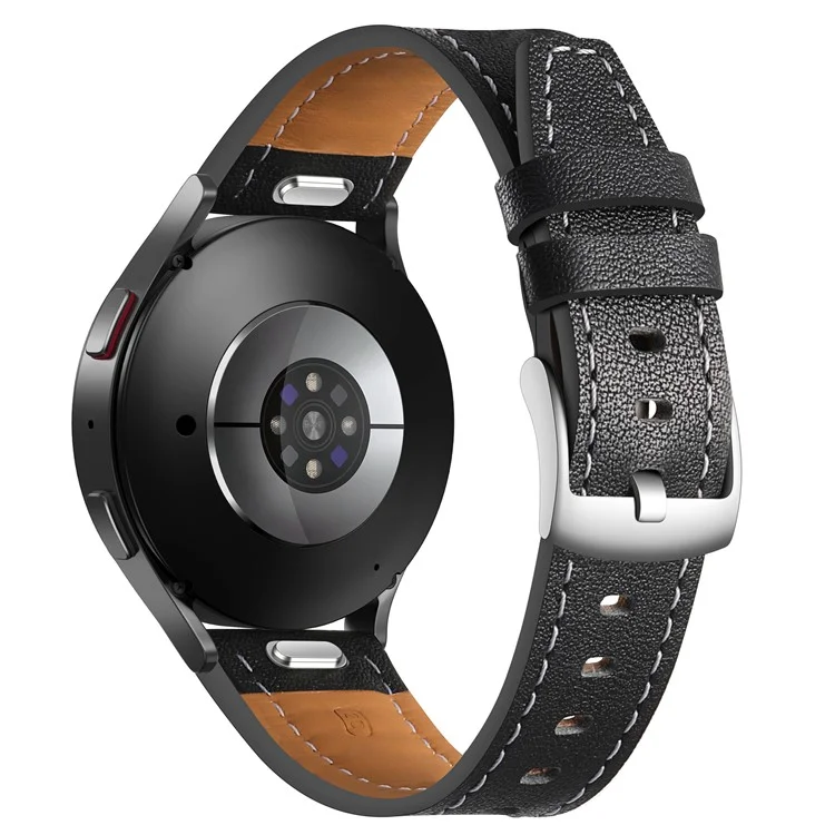 Pour Samsung Galaxy Watch7 44mm / 40mm Bracelet 20mm Cuir de Vache Véritable Ajustable - Noir