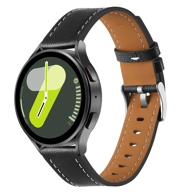 Pour Samsung Galaxy Watch7 44mm / 40mm Bracelet 20mm Cuir de Vache Véritable Ajustable - Noir