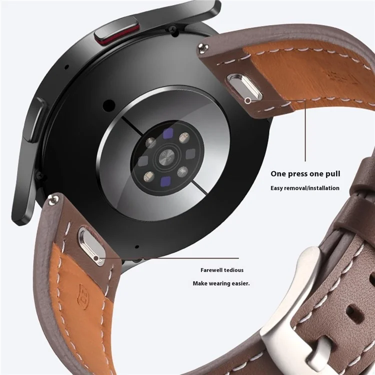 Pour Samsung Galaxy Watch7 44mm / 40mm Bracelet 20mm Cuir de Vache Véritable Ajustable - Noir