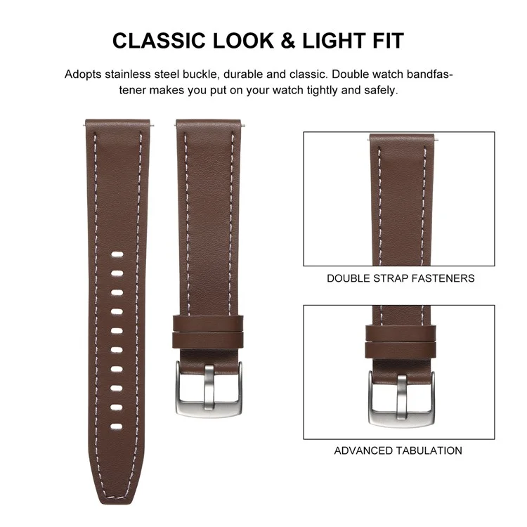Pour Samsung Galaxy Watch7 44mm / 40mm Bracelet 20mm Cuir de Vache Véritable Ajustable - Noir