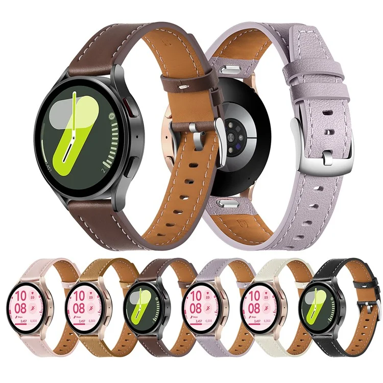 Pour Samsung Galaxy Watch7 44mm / 40mm Bracelet 20mm Cuir de Vache Véritable Ajustable - Noir