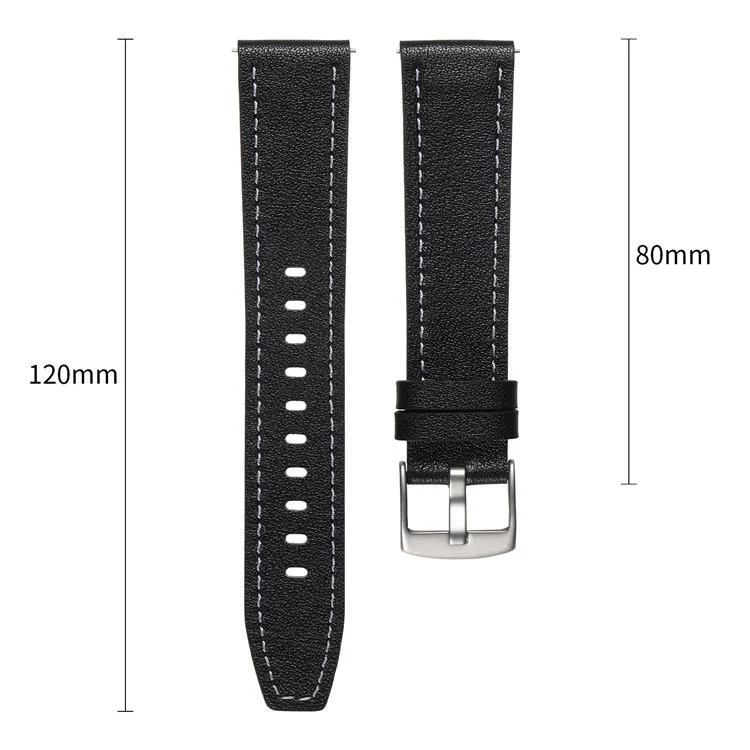 Pour Samsung Galaxy Watch7 44mm / 40mm Bracelet 20mm Cuir de Vache Véritable Ajustable - Noir