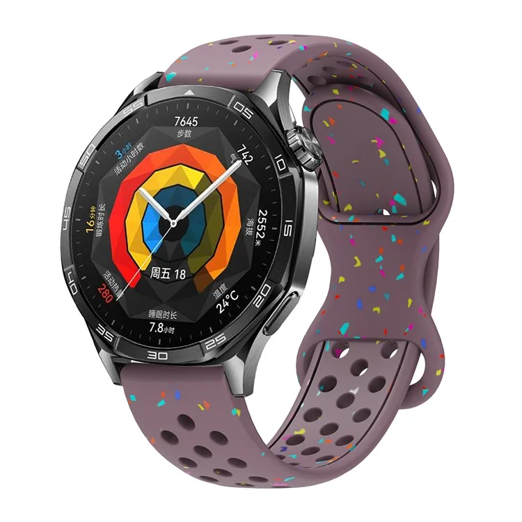 Bracelet de remplacement de 22 mm pour Huawei Watch GT 5 46 mm / 5 Pro 46 mm, Design à Pois Multicolores, Bracelet de Montre en Silicone Multiperforé - Violet Fumé