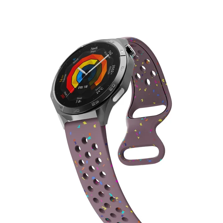 Bracelet de remplacement de 22 mm pour Huawei Watch GT 5 46 mm / 5 Pro 46 mm, Design à Pois Multicolores, Bracelet de Montre en Silicone Multiperforé - Violet Fumé