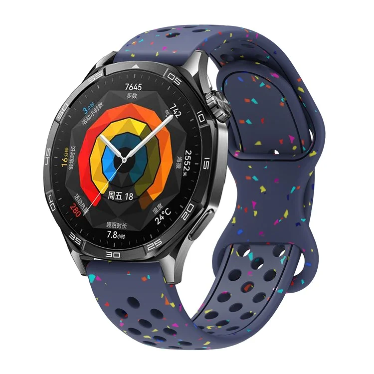 22mm Replacement Strap for Huawei Watch GT 5 46mm / 5 Pro 46mm Color Dot Silicone Watch Band Multi Hole Design - Midnight Blue
