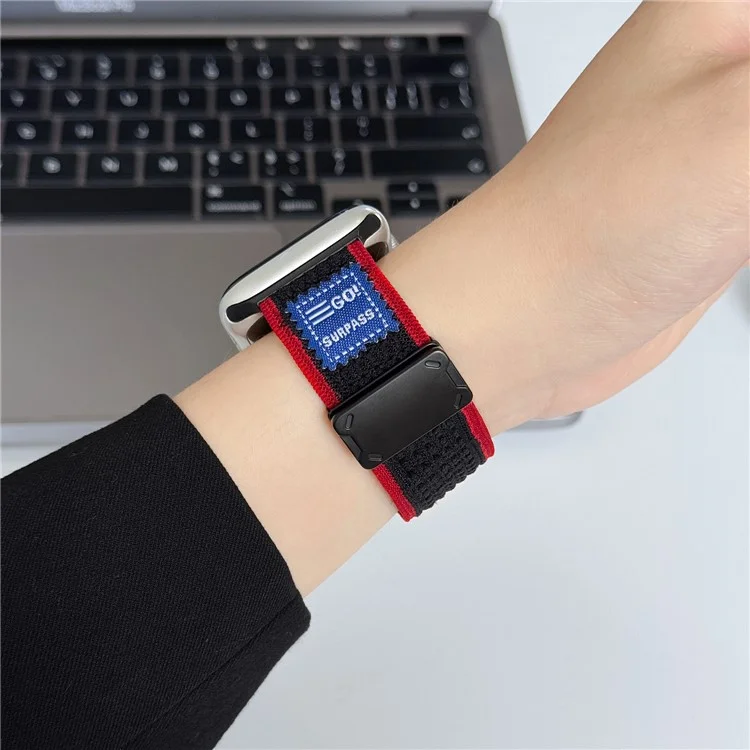 Replacement Strap for Apple Watch Series 10 Ultra 9 8 7 SE 6 5 4 3 2 1 46mm 49mm 45mm 44mm 42mm Magnetic Buckle Knitted Watch Band - Black / Red