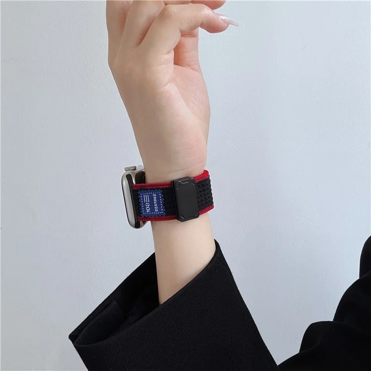 Replacement Strap for Apple Watch Series 10 Ultra 9 8 7 SE 6 5 4 3 2 1 46mm 49mm 45mm 44mm 42mm Magnetic Buckle Knitted Watch Band - Black / Red