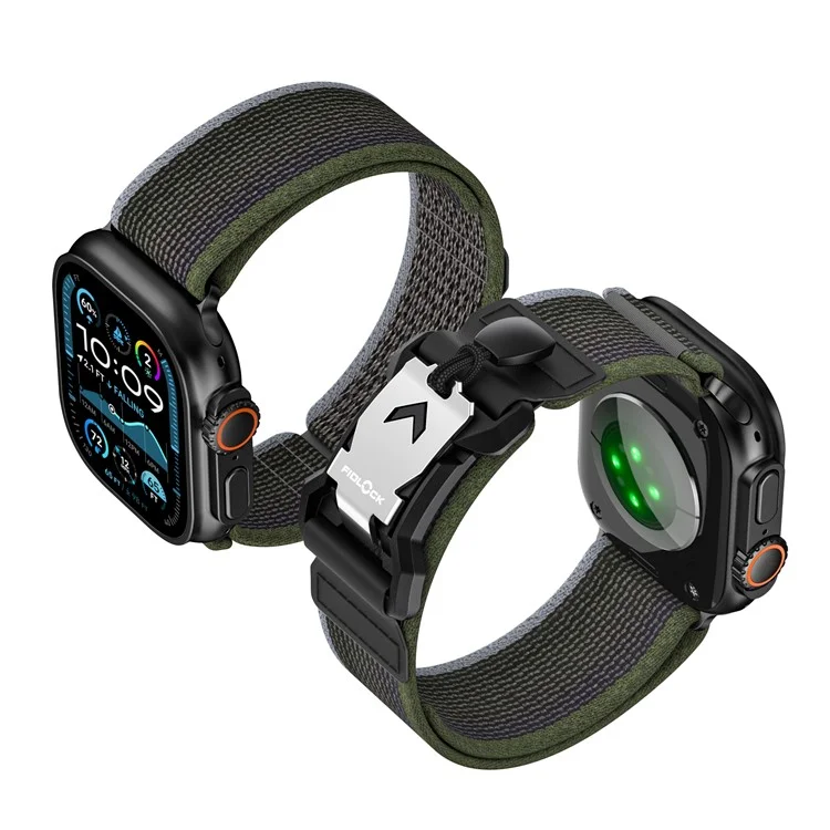 Bracelet pour Apple Watch Series 10 Ultra 9 8 7 SE 6 5 4 3 2 1 46mm 49mm 45mm 44mm 42mm Bande en Nylon avec Fermoir Métallique FIDLOCK - Noir / Vert