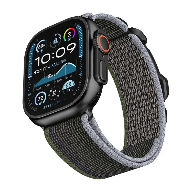 Bracelet pour Apple Watch Series 10 Ultra 9 8 7 SE 6 5 4 3 2 1 46mm 49mm 45mm 44mm 42mm Bande en Nylon avec Fermoir Métallique FIDLOCK - Noir / Vert