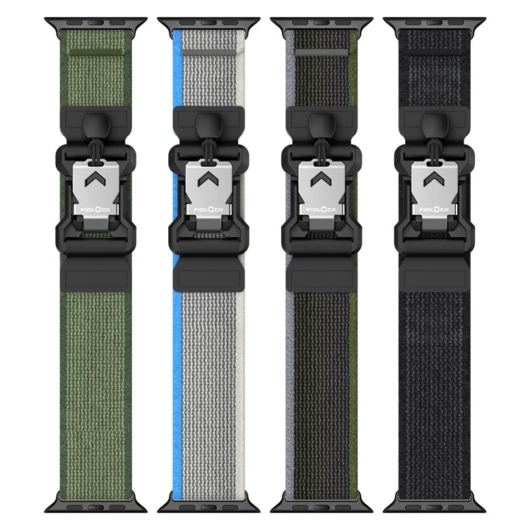 Bracelet pour Apple Watch Series 10 Ultra 9 8 7 SE 6 5 4 3 2 1 46mm 49mm 45mm 44mm 42mm Bande en Nylon avec Fermoir Métallique FIDLOCK - Noir / Vert