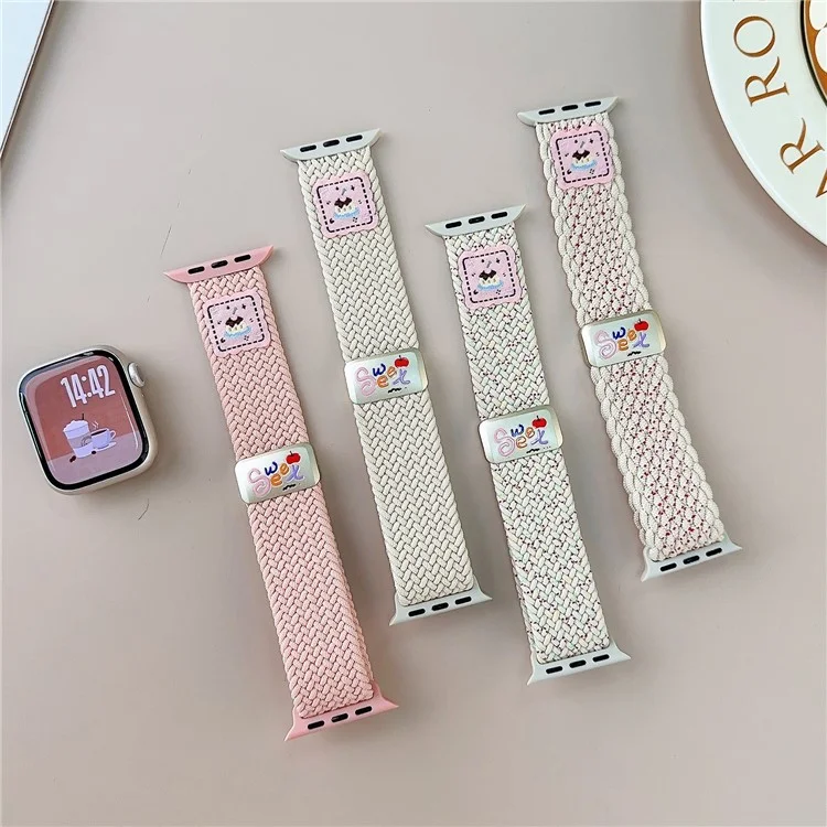 Nylon Strap for Apple Watch Series 10 Ultra 9 8 7 SE 6 5 4 3 2 1 46mm 49mm 45mm 44mm 42mm Magnetic Buckle Braided Watch Band - Cherry