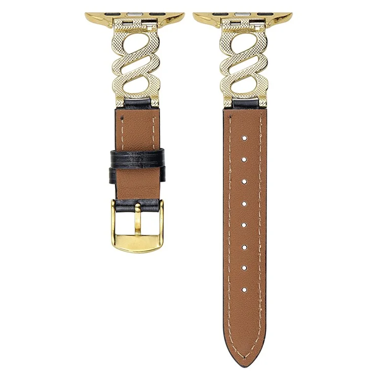 Correa para Apple Watch Series 10 9 8 7 SE 6 5 4 3 2 1 42mm 41mm 40mm 38mm Banda de Cuero Metálica en Forma de S con Decoración de Strass - Blanco / Hebilla Dorada