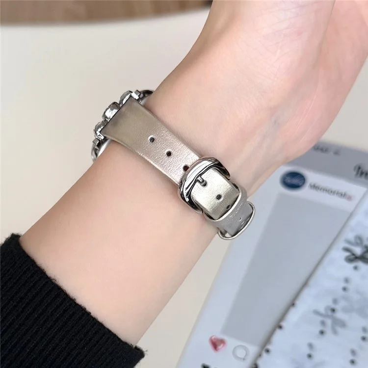 Armband für Apple Watch Series 10 Ultra 9 8 7 SE 6 5 4 3 2 1 46mm 49mm 45mm 44mm 42mm Lederband mit Schmetterlingsverschluss - Silber