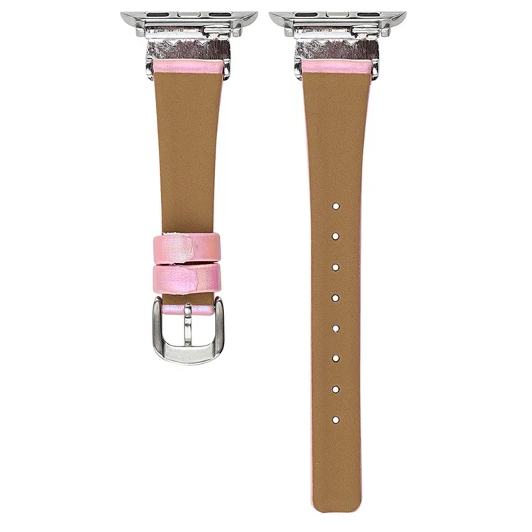 Armband für Apple Watch Series 10 Ultra 9 8 7 SE 6 5 4 3 2 1 46mm 49mm 45mm 44mm 42mm Lederband mit Schmetterlingsverschluss - Silber