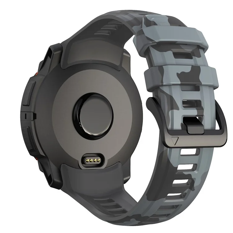 For Garmin Instinct 3 45mm Silicone Watch Band Camouflage Replacement Strap - Black Gey Camouflage