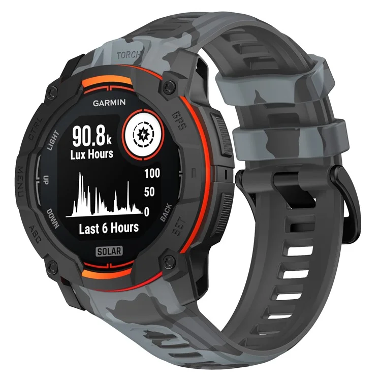 For Garmin Instinct 3 45mm Silicone Watch Band Camouflage Replacement Strap - Black Gey Camouflage