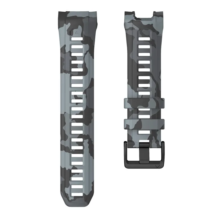 For Garmin Instinct 3 45mm Silicone Watch Band Camouflage Replacement Strap - Black Gey Camouflage