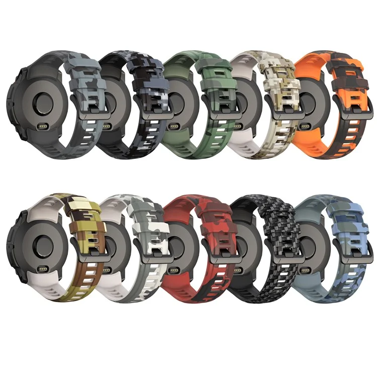 For Garmin Instinct 3 45mm Silicone Watch Band Camouflage Replacement Strap - Black Gey Camouflage