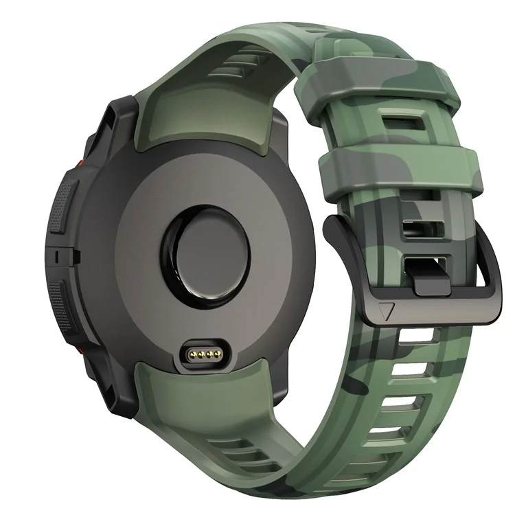 For Garmin Instinct 3 45mm Silicone Watch Band Camouflage Replacement Strap - Army Green Camouflage