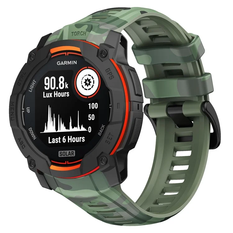 For Garmin Instinct 3 45mm Silicone Watch Band Camouflage Replacement Strap - Army Green Camouflage