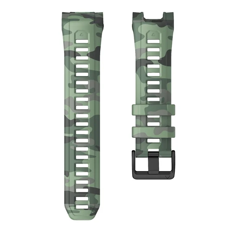 For Garmin Instinct 3 45mm Silicone Watch Band Camouflage Replacement Strap - Army Green Camouflage