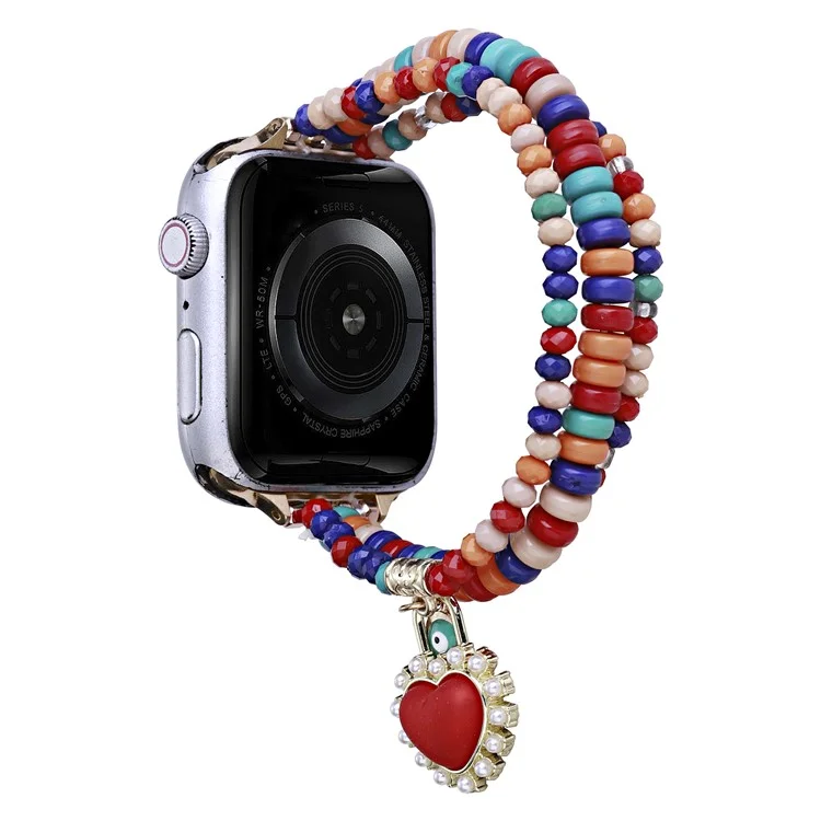 Watch Strap for Apple Watch Series 10 Ultra 9 8 7 SE 6 5 4 3 2 1 46mm 49mm 45mm 44mm 42mm 3-Row Beads Bracelet Wrist Band - Red