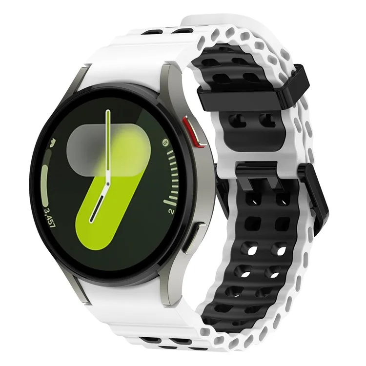 For Samsung Galaxy Watch7 40mm / 44mm Silicone Band Dual Color Replacement Watch Strap - White+Black