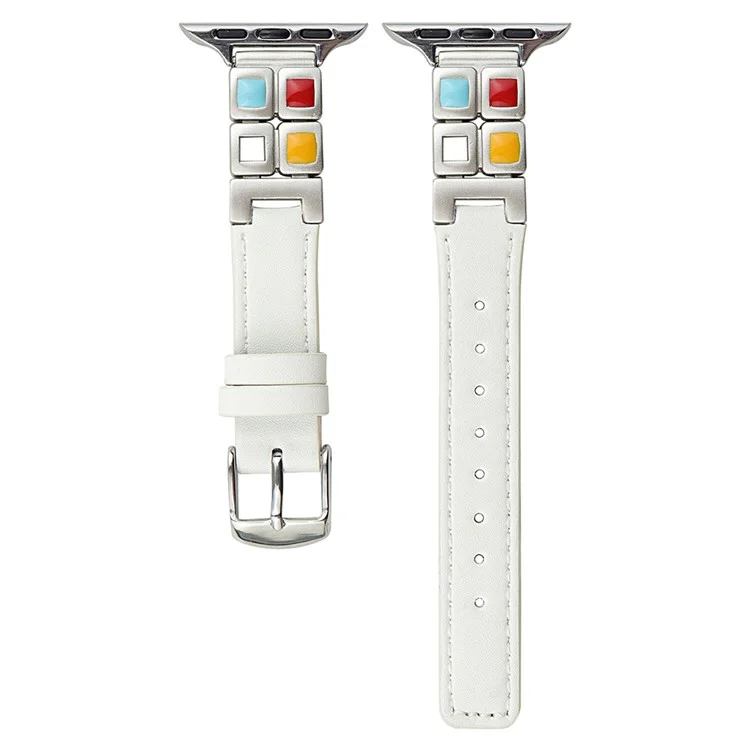 Wrist Strap for Apple Watch Series 10 9 8 7 SE 6 5 4 3 2 1 42mm 41mm 40mm 38mm Metal Eyeshadow Palette Leather Watch Band - White / Starlight Buckle