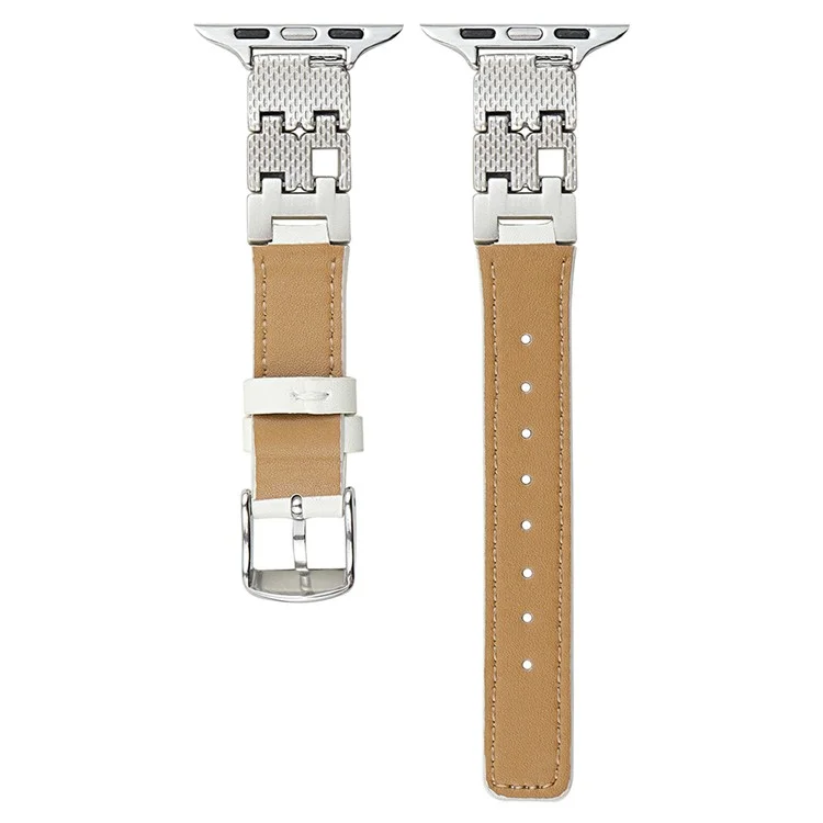 Wrist Strap for Apple Watch Series 10 9 8 7 SE 6 5 4 3 2 1 42mm 41mm 40mm 38mm Metal Eyeshadow Palette Leather Watch Band - White / Starlight Buckle