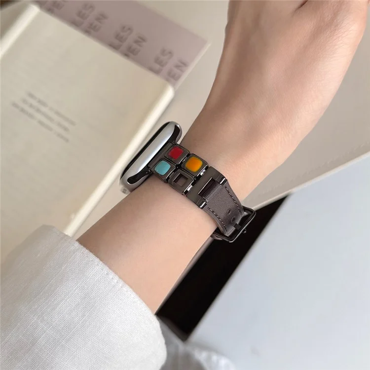 Leather Strap for Apple Watch Series 10 Ultra 9 8 7 SE 6 5 4 3 2 1 46mm 49mm 45mm 44mm 42mm Eyeshadow Palette Watch Band - Dark Brown / Black Buckle