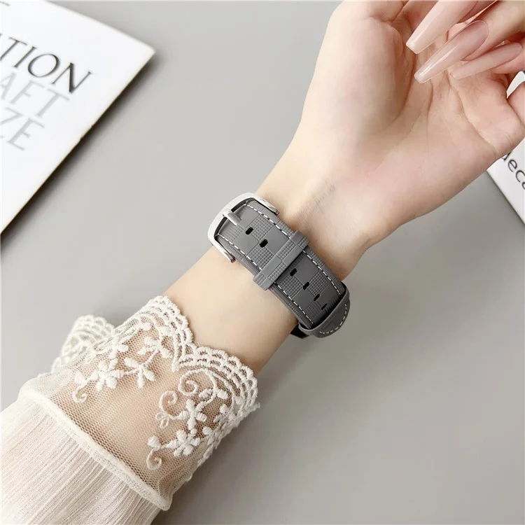Pour Samsung Galaxy Watch7 44mm / 40mm Bracelet de Montre en Cuir Texturé à Carreaux 20mm Ajustable - Beige