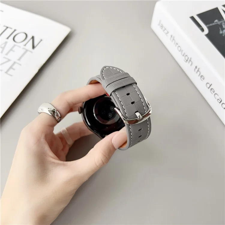 Pour Samsung Galaxy Watch7 44mm / 40mm Bracelet de Montre en Cuir Texturé à Carreaux 20mm Ajustable - Beige
