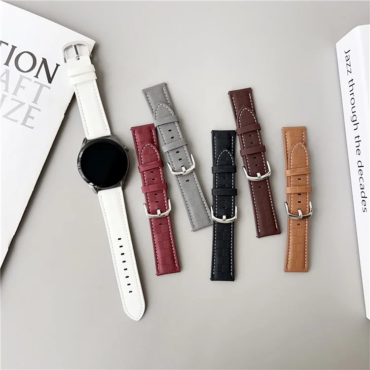 Pour Samsung Galaxy Watch7 44mm / 40mm Bracelet de Montre en Cuir Texturé à Carreaux 20mm Ajustable - Beige