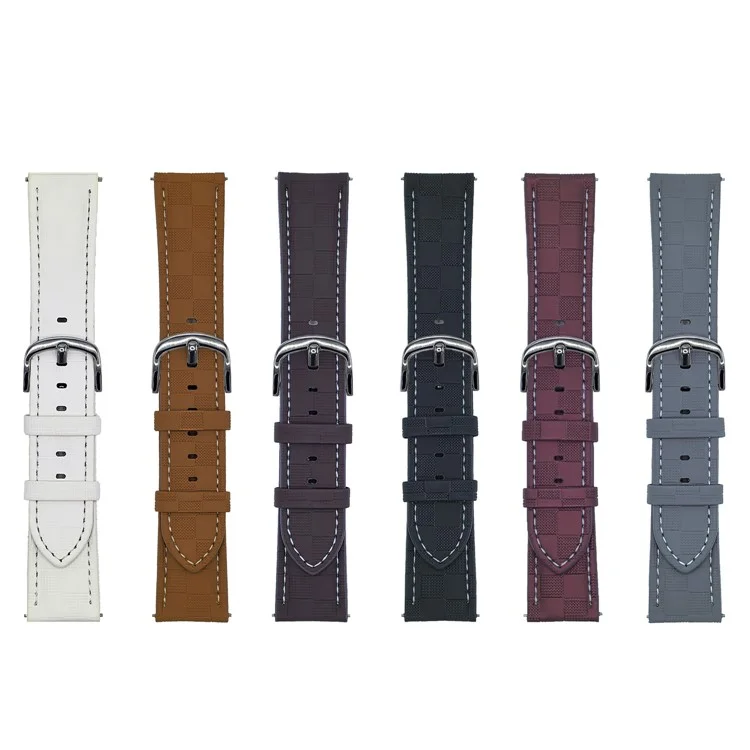 Pour Samsung Galaxy Watch7 44mm / 40mm Bracelet de Montre en Cuir Texturé à Carreaux 20mm Ajustable - Beige