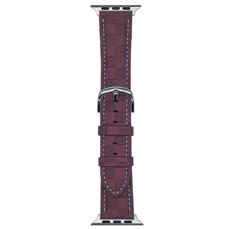 Watch Band for Apple Watch Series 10 Ultra 9 8 7 SE 6 5 4 3 2 1 46mm 49mm 45mm 44mm 42mm Plaid Texture Adjustable Leather Wrist Strap - Wine Red