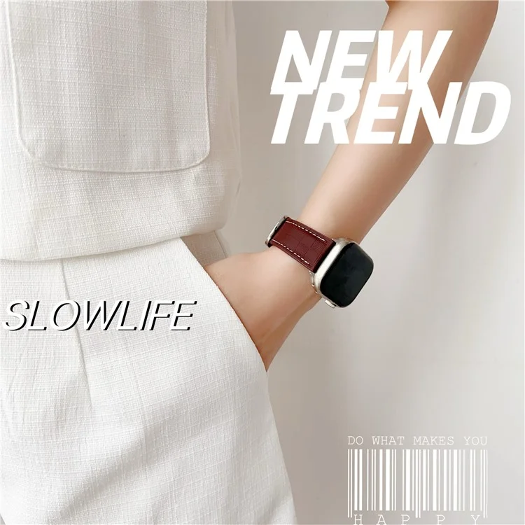 Watch Band for Apple Watch Series 10 Ultra 9 8 7 SE 6 5 4 3 2 1 46mm 49mm 45mm 44mm 42mm Plaid Texture Adjustable Leather Wrist Strap - Wine Red