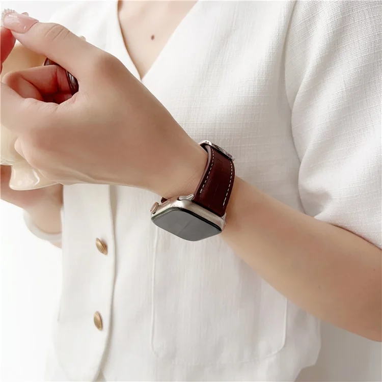 Watch Band for Apple Watch Series 10 Ultra 9 8 7 SE 6 5 4 3 2 1 46mm 49mm 45mm 44mm 42mm Plaid Texture Adjustable Leather Wrist Strap - Wine Red