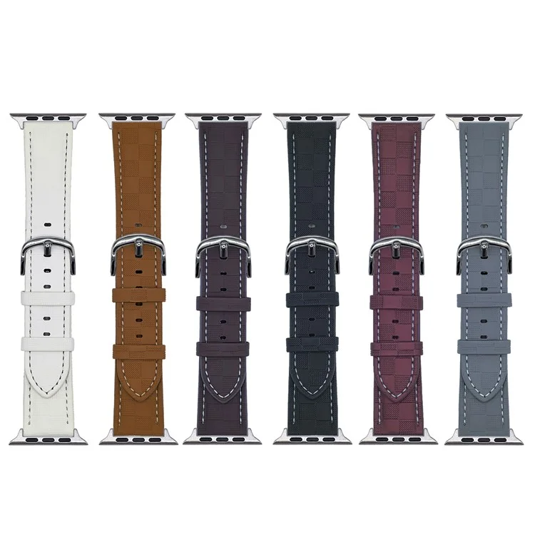 Watch Band for Apple Watch Series 10 Ultra 9 8 7 SE 6 5 4 3 2 1 46mm 49mm 45mm 44mm 42mm Plaid Texture Adjustable Leather Wrist Strap - Wine Red