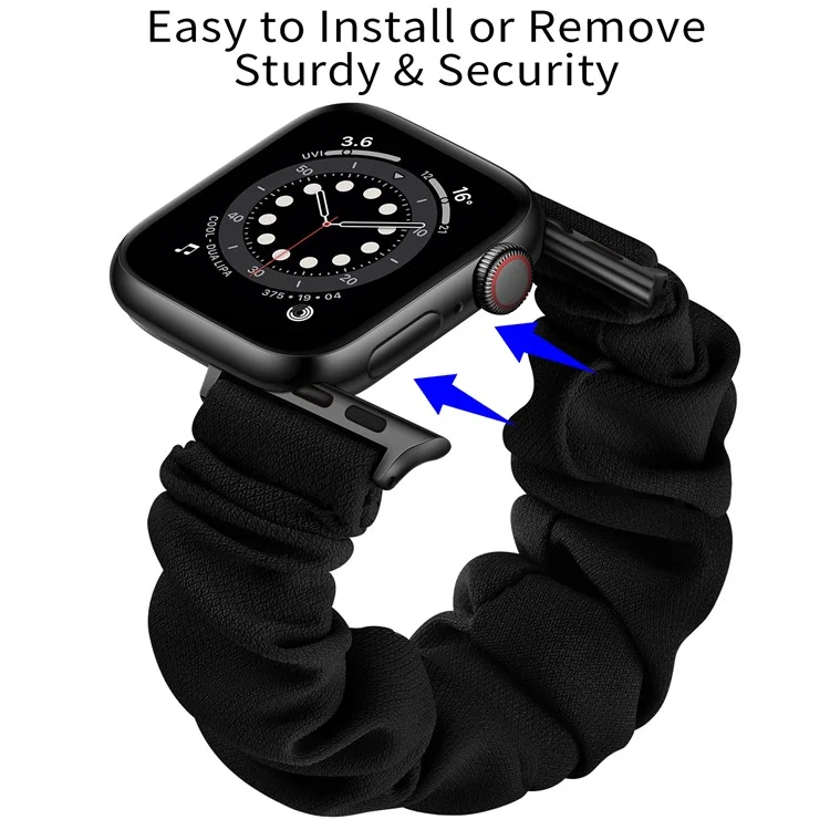 Elastic Hair Band Replacement Watch Strap for Apple Watch Series 10 42mm / 9 8 7 41mm / 6 5 4 SE SE (2022) SE (2023) 40mm / 3 2 1 38mm , Size: S - Black Connector / Blackblack