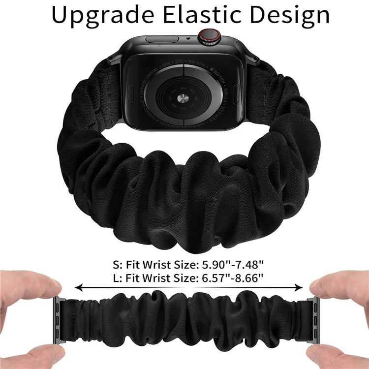 Elastic Hair Band Replacement Watch Strap for Apple Watch Series 10 42mm / 9 8 7 41mm / 6 5 4 SE SE (2022) SE (2023) 40mm / 3 2 1 38mm , Size: S - Black Connector / Blackblack